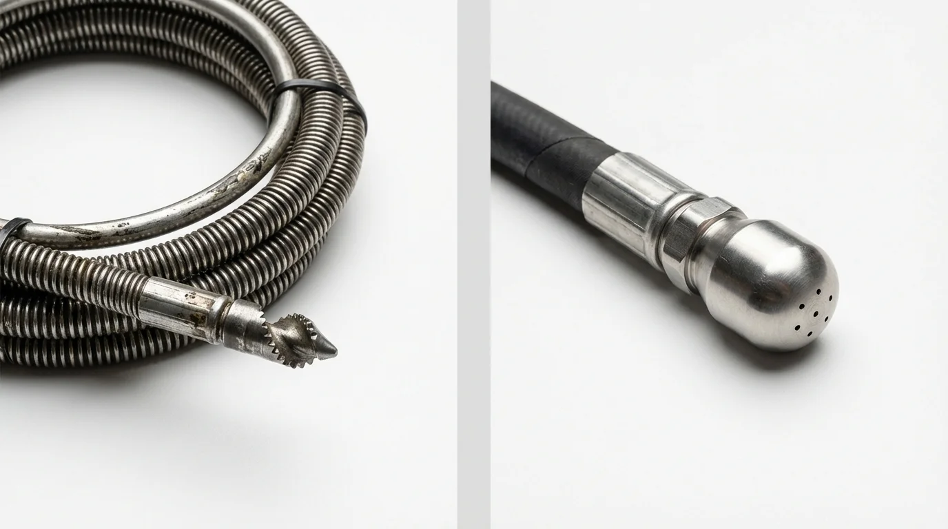 Drain snake cable and hydro jetting nozzle used for drain cleaning in Banner Elk, NC