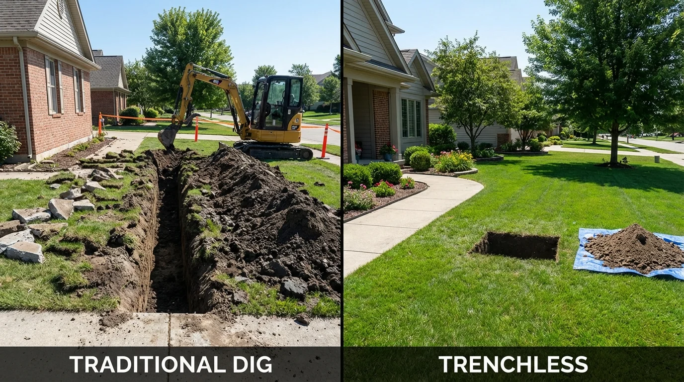Trenchless sewer repair with minimal yard damage versus traditional excavation in Banner Elk, NC